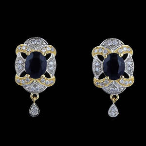 Boucles d'oreilles American Diamond - Bleu et Doré - Product Image 1