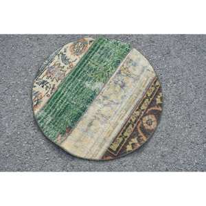 Alfombra de algas marinas de lana marrón verde de 2,4x2,4 pies vintage clásica turca área grande rectángulo patrón de pasillo respaldo de látex para habitaciones - Product Image 2