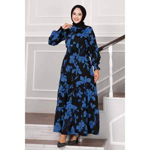 Vestido Hijab Azul Marino con Cintura Elástica y Patrón Regular, Saxe Turquía - Product Image 3