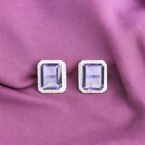 Pendientes de Plata de Ley con Iolita Facetada, Chapados en Oro, Corte Octogonal, Certificados por IGI, Joyería de Piedras Preciosas Hecha a Mano, Regalo para Mujer - Product Image 1