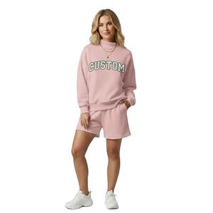 Ensemble short et haut à col montant en molleton polyester/coton écologique pour femme, collection hiver 2026, style streetwear, couleur personnalisable, coupe décontractée - Product Image 1