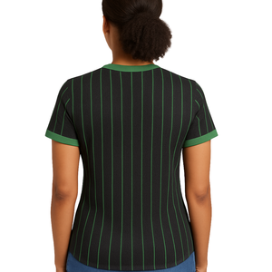 Camiseta de Béisbol Negra con Rayas Finas para Mujer, Estilo Sororidad Griega, Color Rosa y Verde, Ropa Universitaria Elegante - Product Image 6