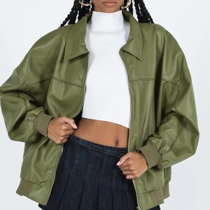 Chaqueta Bomber Estilo Motociclista Extra Grande para Mujer, Chaqueta de Cuero Sintético con Cremallera y Forro de Piel de Cachemira para Primavera - Product Image 6