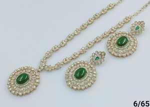 New Design Oval Shape Fancy Gold Plated Traditional Stone Kundan Studded Long Necklace Earring Mangtika <b>Set</b>&<b>Jewellery</b> <b>Set</b> <b>Girl</b> - Product Image 3