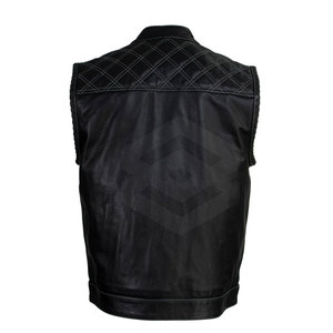 New Men 2026 Professional Motorcycle Leather Vest Perforated Black Leather Biker Vest With Custom Logo - Product Image 3