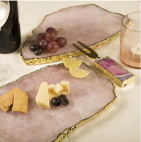 Plateau en Quartz Rose avec garniture dorée, vente en gros plateau en Quartz Rose naturel plateau en Quartz Rose plateau à fromage de alif crystal