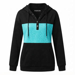 Stylish Casual Wear Women's Custom Print Hoodies Henley Neck Button Long Sleeve Loose Fit Pullover All Season Wholesale Hoodies - Product Image 4