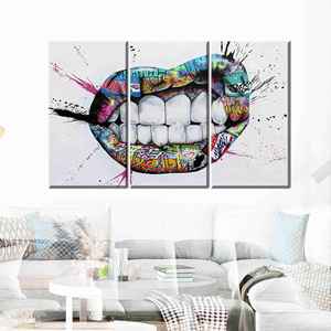 ภาพพิมพ์บนผ้าใบลายกราฟฟิตี้ริมฝีปากสไตล์ป๊อปอาร์ตแนวเมืองสำหรับตกแต่งสำนักงานสมัยใหม่,3P:Gallery Wrapped - Product Image 1