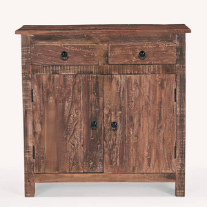 Armoire de rangement en bois massif rustique grande capacité deux tiroirs et portes doubles pour salon chambre ferme ou appartement - Product Image 2