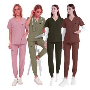 2025 alta calidad personalizada de talla grande con cuello en V diseño lateral Split Top enfermería uniformes conjuntos enfermera Jogger conjuntos - Product Image 1