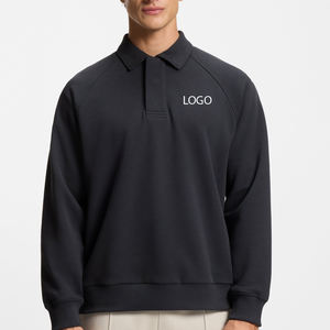 Sweat-shirt à manches longues pour homme, couleur unie, logo personnalisé, col rabattu, décontracté, basique, surdimensionné, épaules tombantes - Product Image 1