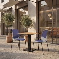 Table à manger oblongue en bois massif moderne ARSU avec base en métal et chaises à dossier perforé, ensemble de mobilier de restaurant 2 places, pour écoles, hôtels, centres commerciaux