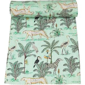 Vintage Twin Size Reversible Bedcover Bohemian <b>Kantha</b> <b>Quilt</b> Jungle Print Embroidered Gudari <b>Quilts</b> Blanket Bedding Queen Cotton - Product Image 3