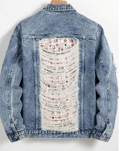 Chaqueta de Invierno de Mezclilla de Algodón Transpirable Informal Elegante para Hombre, Azul Claro, Desgarrada, con Bolsillo de Solapa, Cuello Camisero, Cierre de Cremallera, Estilo Vintage - Product Image 5