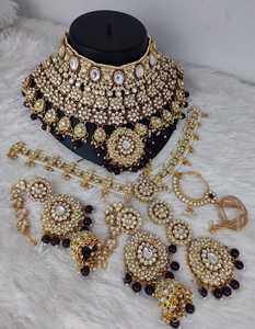 TRADITIONNEL & FANTAISIE ANTIQUE DESIGNER BIJOUX DE MARIÉE PLAQUÉ OR ET CZ ZIRCON ENSEMBLE DE COLLIER DE MARIAGE ET POUR FEMMES ET FILLE - Product Image 3