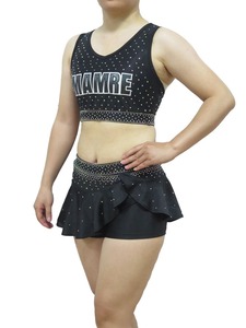 Venta al por mayor OEM logotipo personalizado impreso niñas porristas uniformes conjuntos de diamantes de imitación adorno Spandex/poliéster sujetador estilo para - Product Image 2