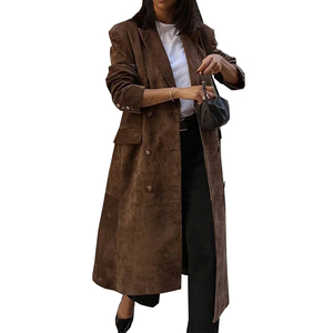 Abrigos largos de solapa Retro con cinturón para mujer, chaquetas de doble botonadura, abrigo de bolsillo de piel sintética, abrigo de otoño 2025 para mujer, nuevas prendas de vestir exteriores - Product Image 1