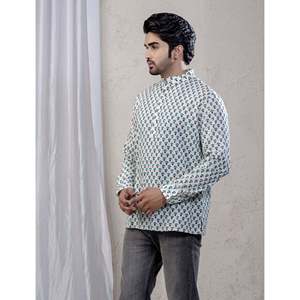 Kurta court en coton imprimé décontracté pour hommes avec manches longues - Product Image 5