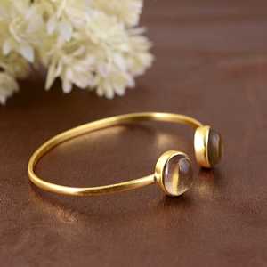 Beautiful <b>Boho</b> Gemstone Bangle <b>Boho</b> Brass Bangle Women 18k Gold Plated Gemstone Minimalist Double Stone for Wholesale/OEM/ODM - Product Image 2