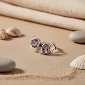Bague en argent 925 avec améthyste, géométrique, minimaliste, tendance, bijou en pierre naturelle certifiée, unisexe, pour usage quotidien, sertissage clos - Product Image 2