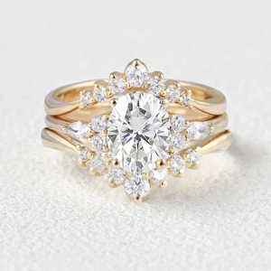 Élégant ovale coupe Moissanite bague de mariage ensemble sept pierre vœu renouvellement cadeau pour elle - Product Image 1