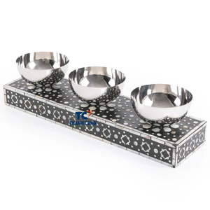 Vente chaude ensemble nacre support avec bol en acier inoxydable ensemble Ramadan Eid fournitures nacre Base avec bol en métal - Product Image 1