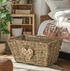 Panier de rangement rectangulaire en jonc de mer tressé à la main, style vintage, du Vietnam, idéal pour les vêtements – Meilleur prix - Product Image 5