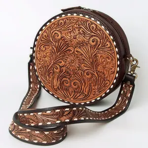 Fully Hand Tooled Bohemian Western Leather Crossbody Canteen Bag Indian Wholesale Manufacturer Ready To Stock