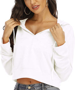 <b>Womens</b> Cropped Hoodies Long Sleeve Crop <b>Top</b> Deep V Neck Sweatshirt Pullover Vneck Crop Hoodie 2026 - Product Image 4