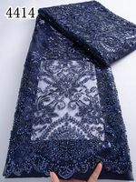 Prix d'usine 4414 Tissu de dentelle perlée verte brodée à la française, sexy, pour mariage, fête, robe de soirée de mariée de Dubaï