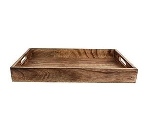 Plateau de service en bois naturel simple et fonctionnel avec poignée double face plateau de rangement pour aliments et fruits - Product Image 1