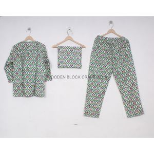 Handblock Cotton Pj Set for Nightwear Handmade Soft Cotton Floral Printed Comfortable Sleepwear Dress for Women - Product Image 3