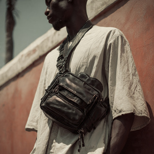 Bolso bandolera de cuero, bandolera, ropa de calle, cinturón de cintura, ropa para correr, bolsos de hombro con tirantes, Unisex - Product Image 4