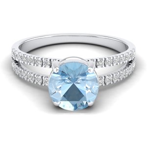 Anillos de Compromiso de Oro Rosa de 14K con Diamantes de Lujo REYES para Mujer, Corte Brillante Redondo, Piedra Preciosa de Aguamarina de 2 Quilates, Joyería Fina - Product Image 5