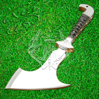 Hache à barbe de chasse et de camping en acier D2 de qualité industrielle, à lame pleine, avec manche en bois exotique et contreforts en acier, type tomahawk, véritable hache.