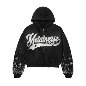 Sweat à capuche zippé pour homme 100% coton Streetwear Logo brodé Design Mode urbaine Distressed Autumn Anti-Pilling - Product Image 5