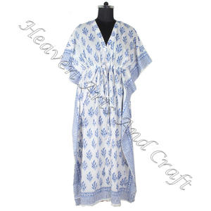 100% algodón de gran tamaño largo Kaftan 2025 Resort Wear fabricante de ropa de mujer diseñador indio algodón Kimono vestido bloque de mano - Product Image 5
