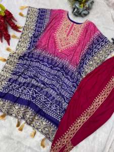 Superbe Broderie Travail Pure Chinon Soie Caftan avec Dhoti Ensemble Femmes Laine Abaya Impression Numérique Adultes Inde & Pakistan Soutien - Product Image 4