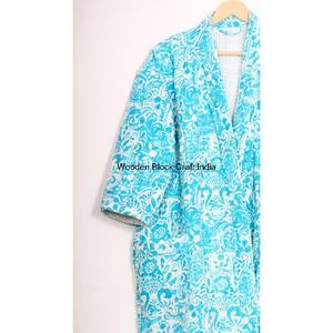 Handmade 100% Organic Cotton Quilted Reversible <b>Kimono</b> Style Kantha Jacket Bohemian Floral <b>Robe</b> Tie Belt Soft Winter Beach - Product Image 3