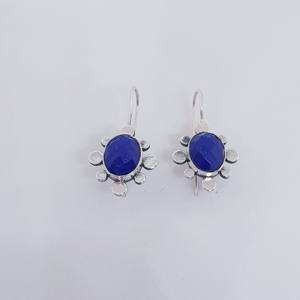 Nouvelle Arrivée 925 Sterling Silver Natural Gemstone Boucles D'oreilles Or Lapis Boucles D'oreilles Fleur Motif Fine Dangle Cadeau De Fête De Mariage - Product Image 4
