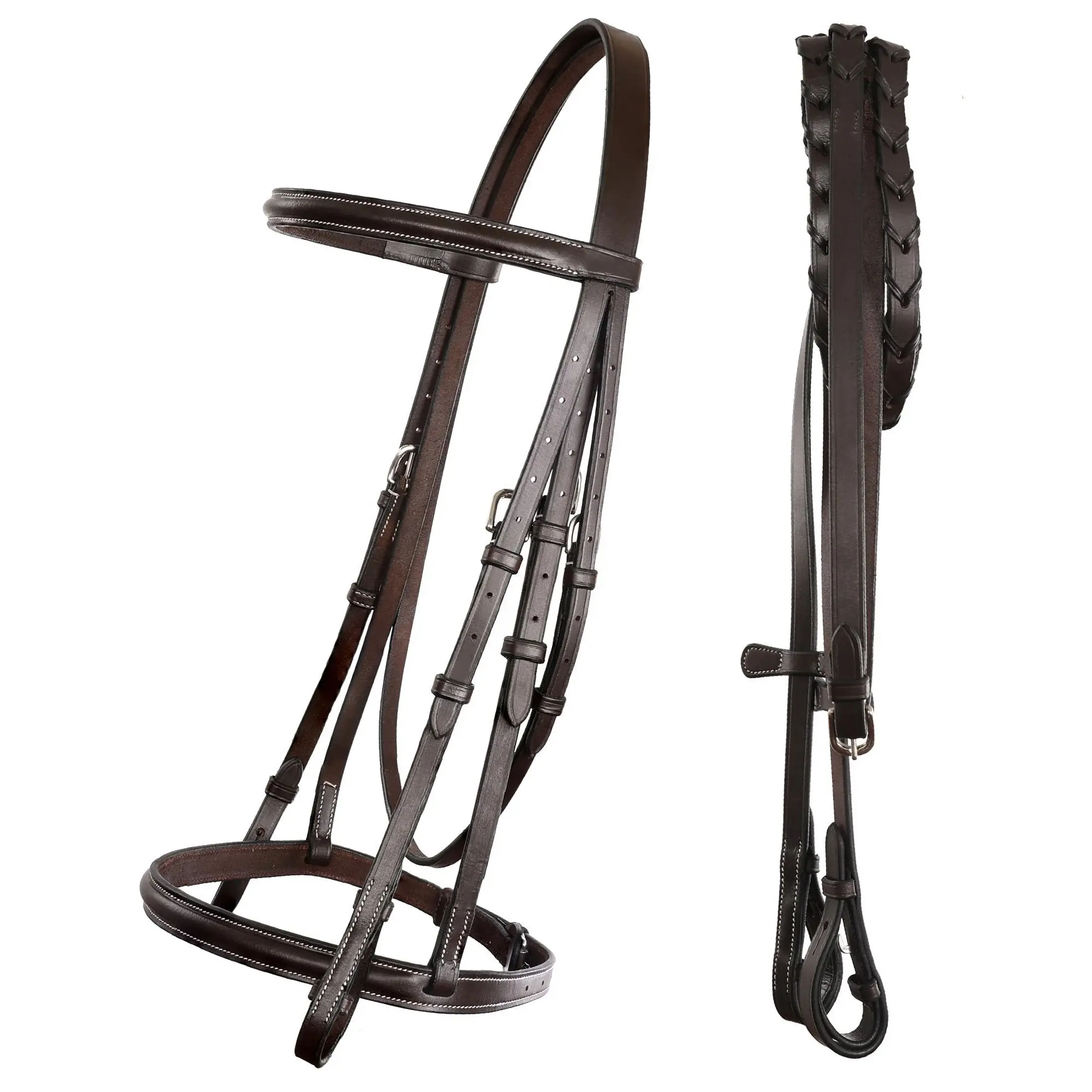 Equipamento de equitação de design tradicional Premium couro cavalo Bridle com rédeas atadas disponíveis a preço de atacado da Índia