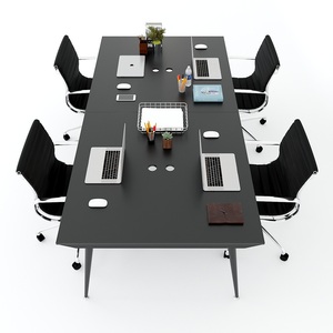 Minimalist 4-Person Cluster <b>Workstation</b> 240x120cm Contemporary Design Tapered Legs Assembly Required Made Steel Melamine Wood - Product Image 2