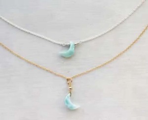 <b>Top</b> Quality Half Moon Shape Larimar Crescent Gem 15MM Necklace With Chain Handmade Sterling <b>Silver</b> Gold Plated Jewelry For Women - Product Image 1