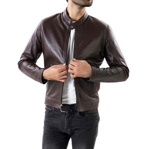 Vestes en cuir respirantes pour hommes 100% Style fermeture éclair confortable avec col montant Tenue décontractée pour l'hiver - Product Image 1