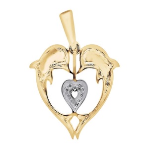 Pendentif coeur design dauphin plaqué or jaune avec cadeau de bijoux en diamant Moissanite rond pour femmes et filles - Product Image 4