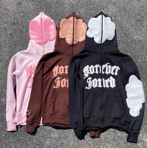 OEM Custom Men's Hoodies 450GSM 100% Cotton Streetwear 3D Embroidered <b>Zipper</b>-Up Style with Solid Pattern for Puff Print - Product Image 2