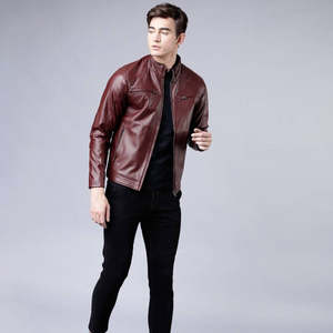 Veste en cuir d'hiver pour homme, col montant, moto, décontractée, fermeture éclair sur le devant, taille sur mesure, coupe-vent, style streetwear, vente en gros - Product Image 5