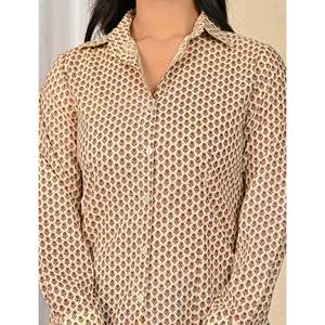 Chemise décontractée en coton blanc cassé à manches longues pour femmes, tailles XS-XL, tissu popeline de soie, logo brodé, motif rayé - Product Image 2