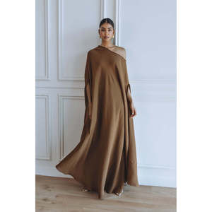 Robe Kaftan de Soirée/Formelle Marron en Organza de Haute Qualité pour Femme, Col Bateau Droit, Respirante et Infroissable - Product Image 4