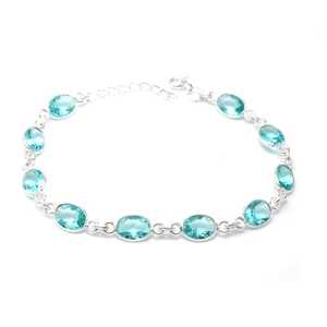 Pulsera de Plata de Ley 925 hecha a mano, cadena ajustable fina para Topacio Azul suizo, piedra preciosa, joyería de boda cristiana ajustable - Product Image 6